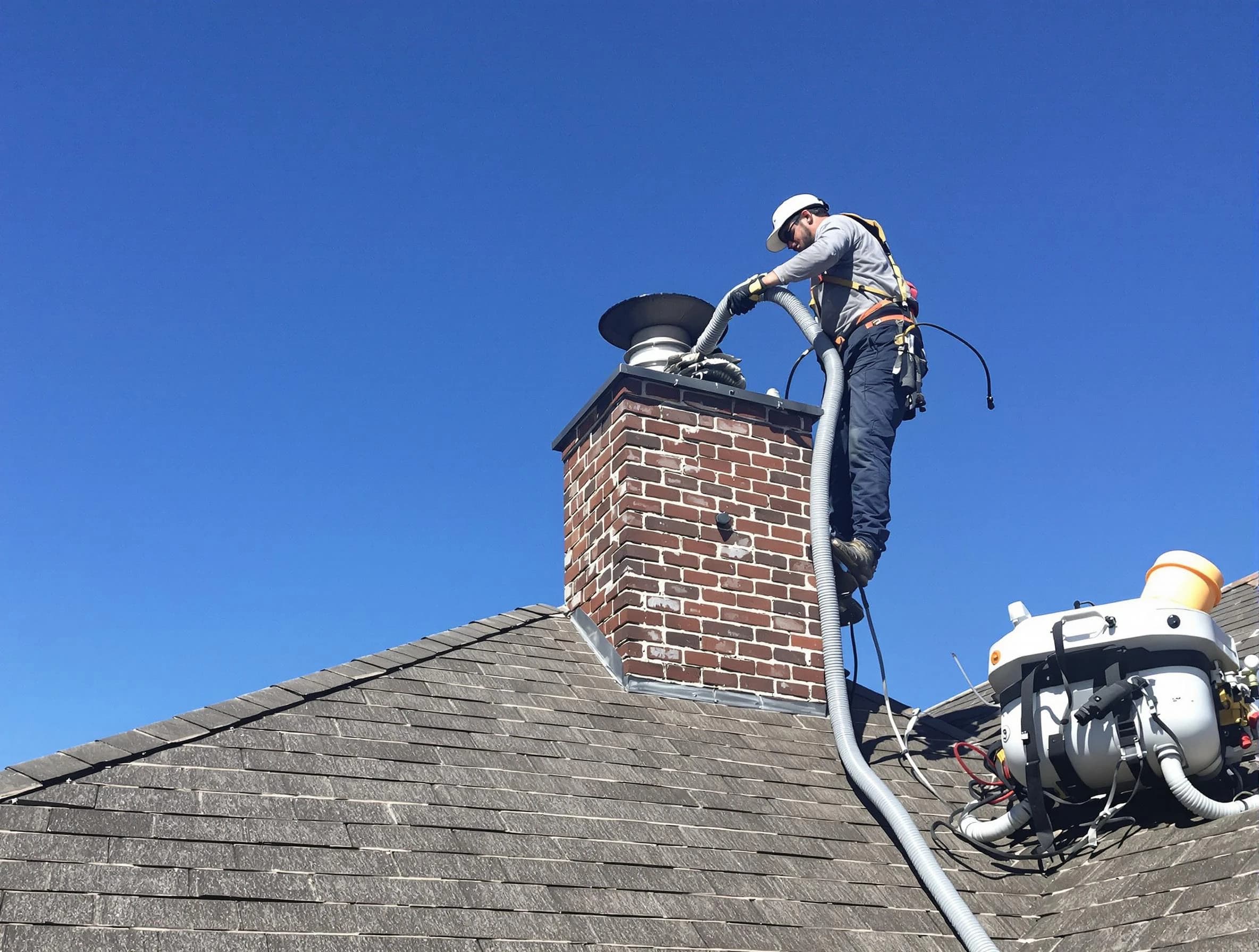 Dedicated Brookhaven Chimney Sweep team member cleaning a chimney in Brookhaven, GA
