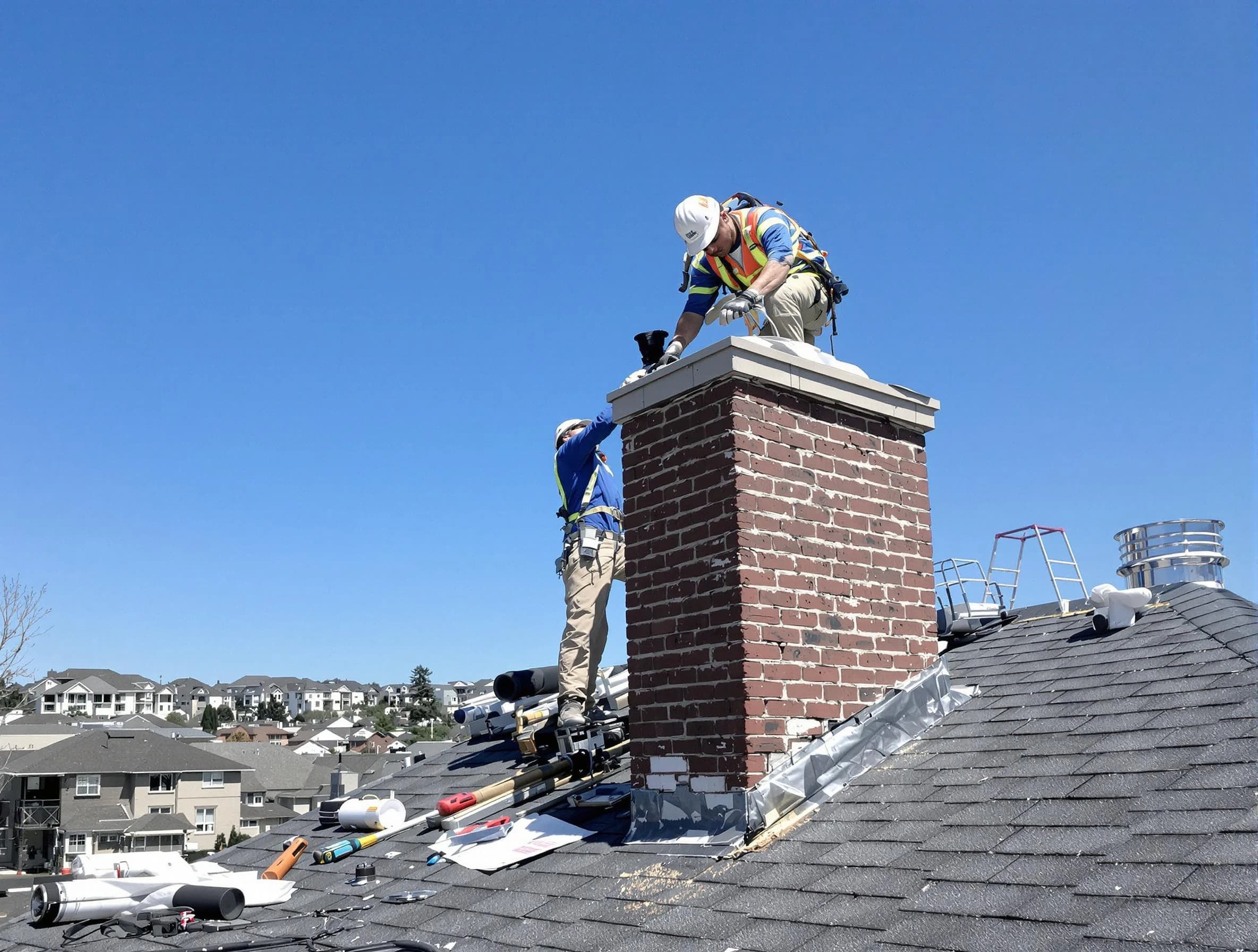 Brookhaven Chimney Sweep repairing a chimney crown in Brookhaven, GA