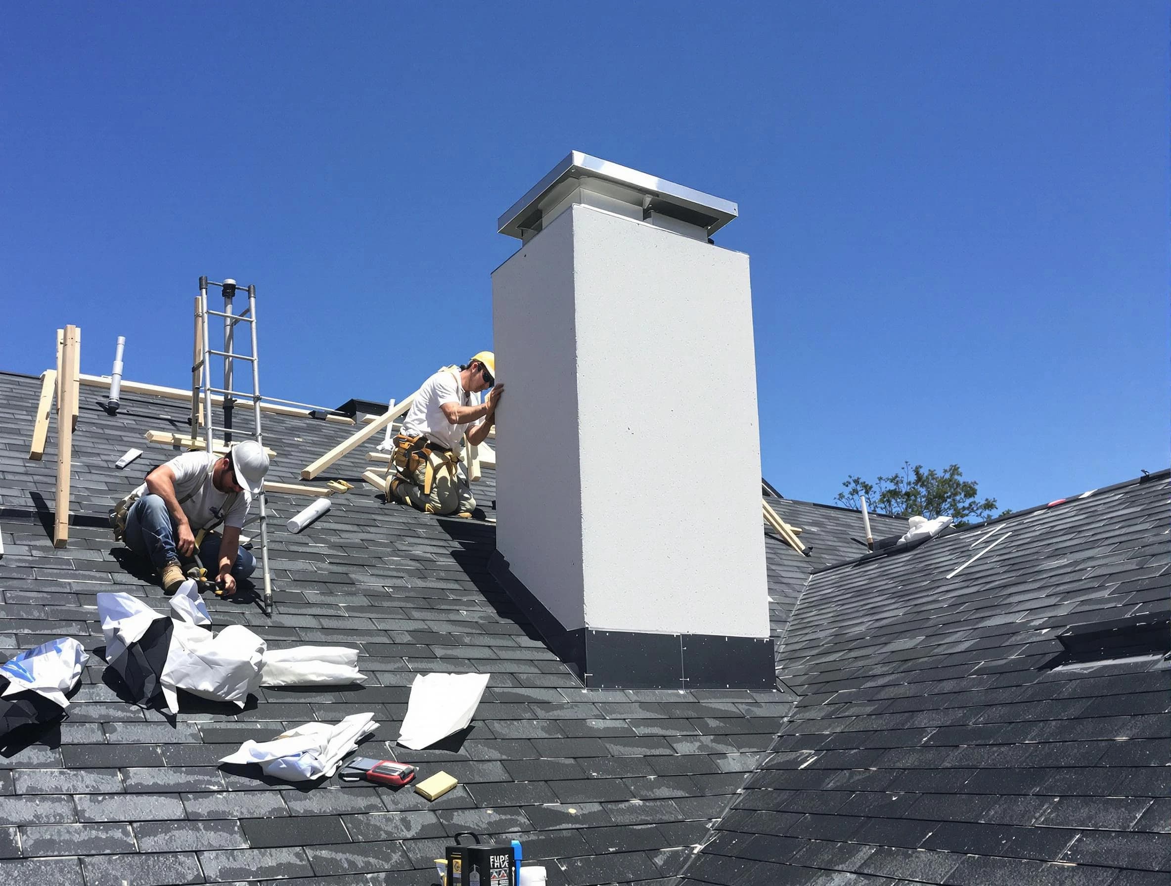 Brookhaven Chimney Sweep crew installing a new chimney in Brookhaven, GA