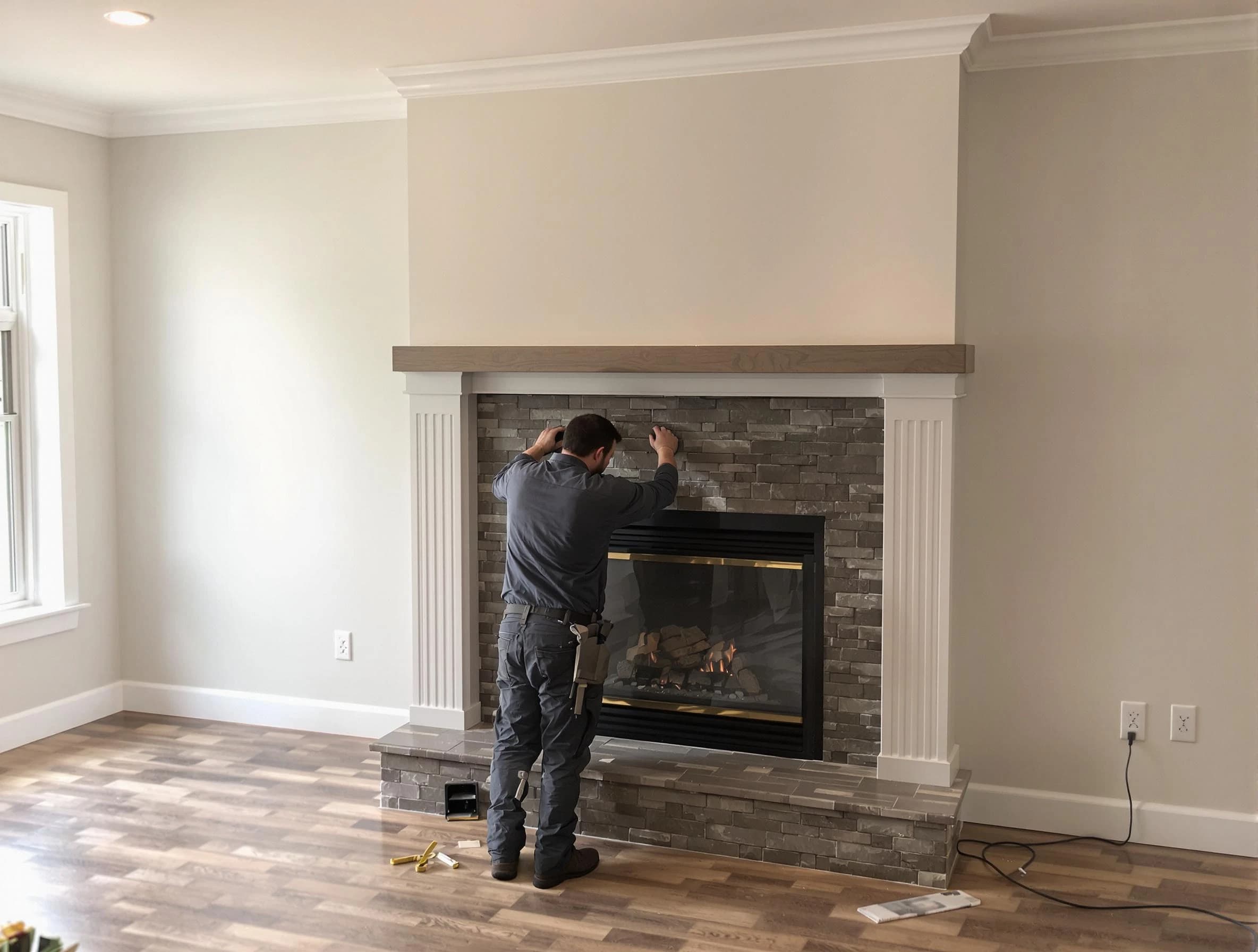 Brookhaven Chimney Sweep finishing a custom fireplace install in Brookhaven, GA