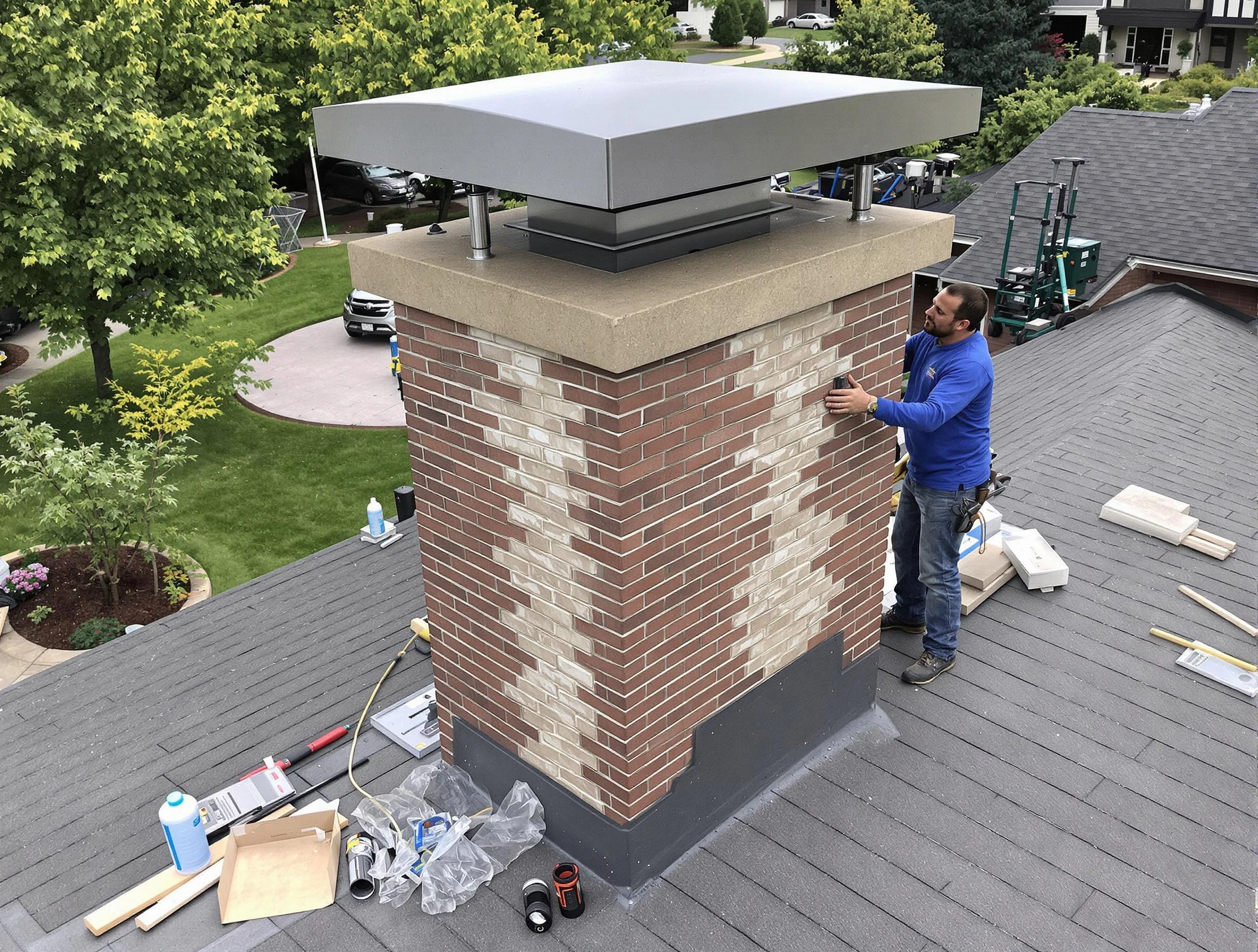 Brookhaven Chimney Sweep team working on a custom chimney remodel in Brookhaven, GA