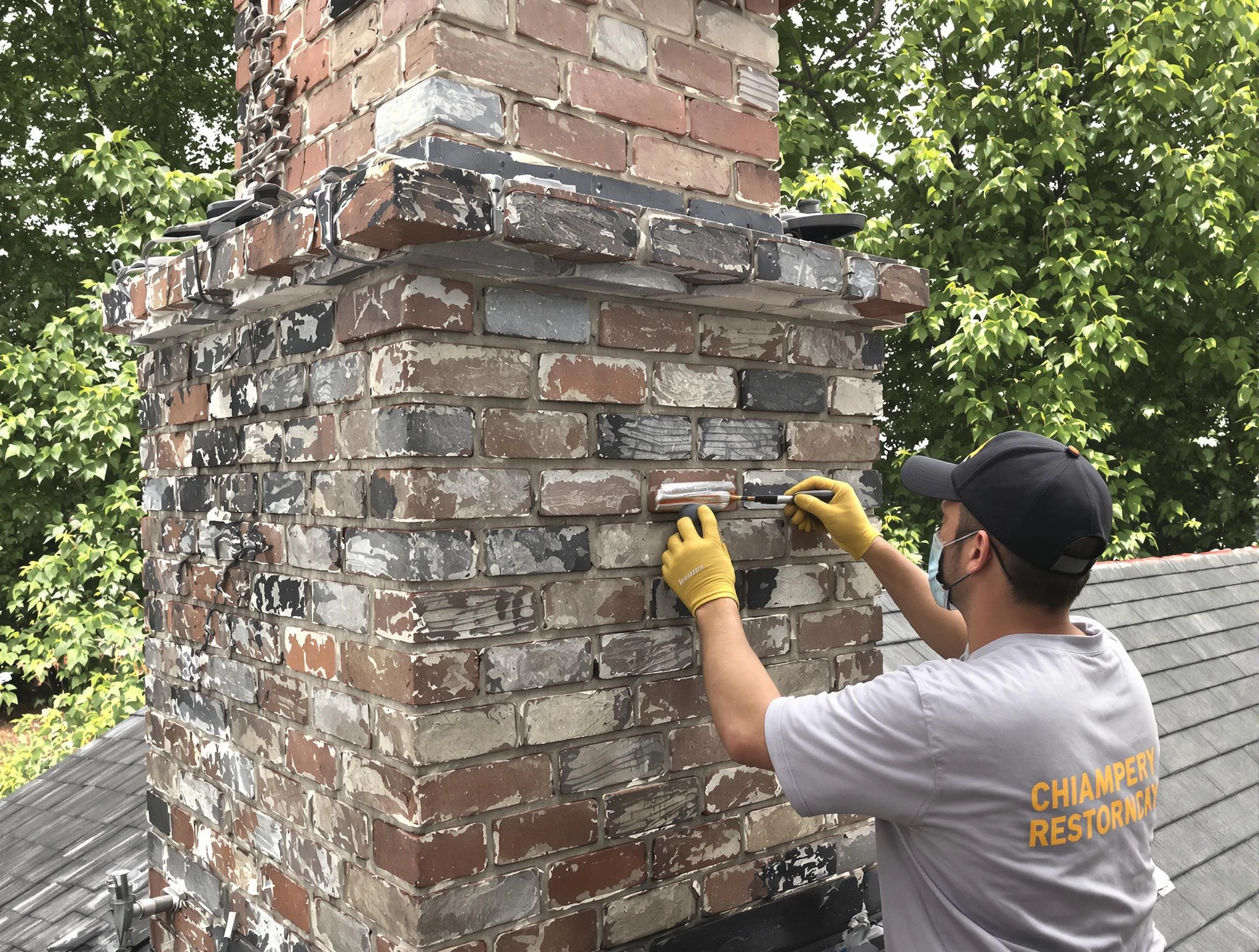 In-progress chimney restoration by Brookhaven Chimney Sweep in Brookhaven, GA